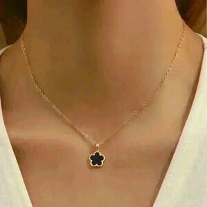 Dainty Small Size Black Clover Pendant in 18k Gold Chain